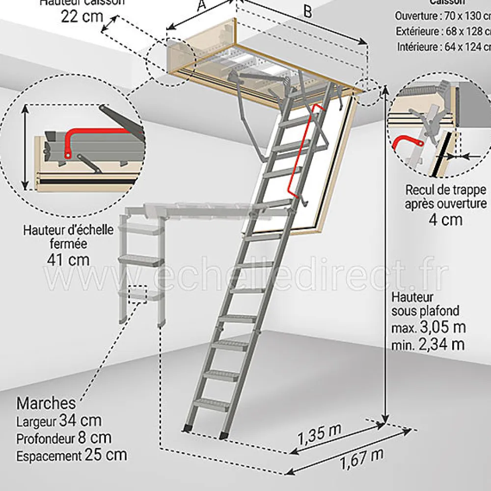 Matisere Echelle coupe feu 60min - Hauteur sous plafond 3.05m - Trémie 70 x 130cm - LMF60/70130-305- Escalier Escamotable