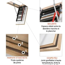 Matisere Echelle coupe feu 60min - Hauteur sous plafond 3.05m - Trémie 70 x 130cm - LMF60/70130-305- Escalier Escamotable