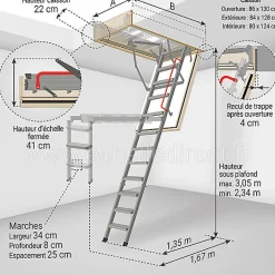 Matisere Escalier Escamotable<Echelle coupe feu 60min - Hauteur sous plafond 3.05m - Trémie 86 x 130cm - LMF60/86130-305