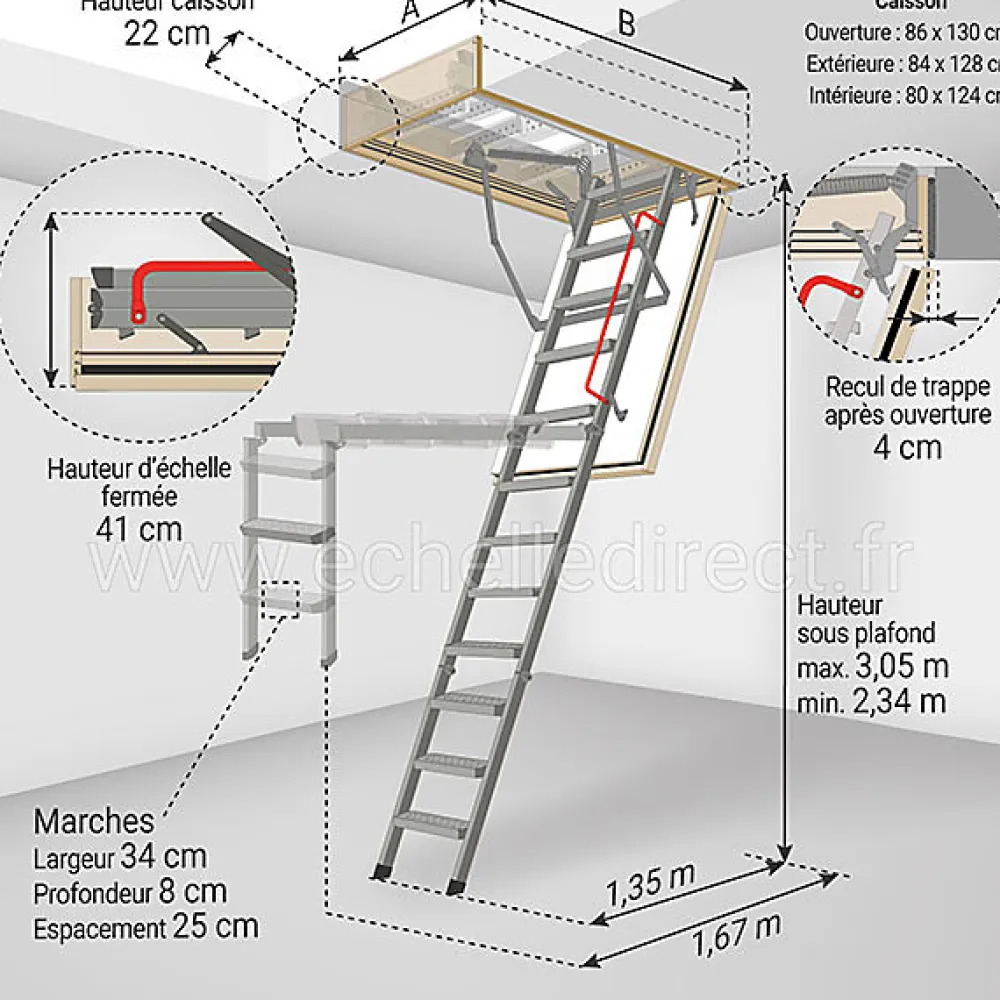 Matisere Escalier Escamotable<Echelle coupe feu 60min - Hauteur sous plafond 3.05m - Trémie 86 x 130cm - LMF60/86130-305
