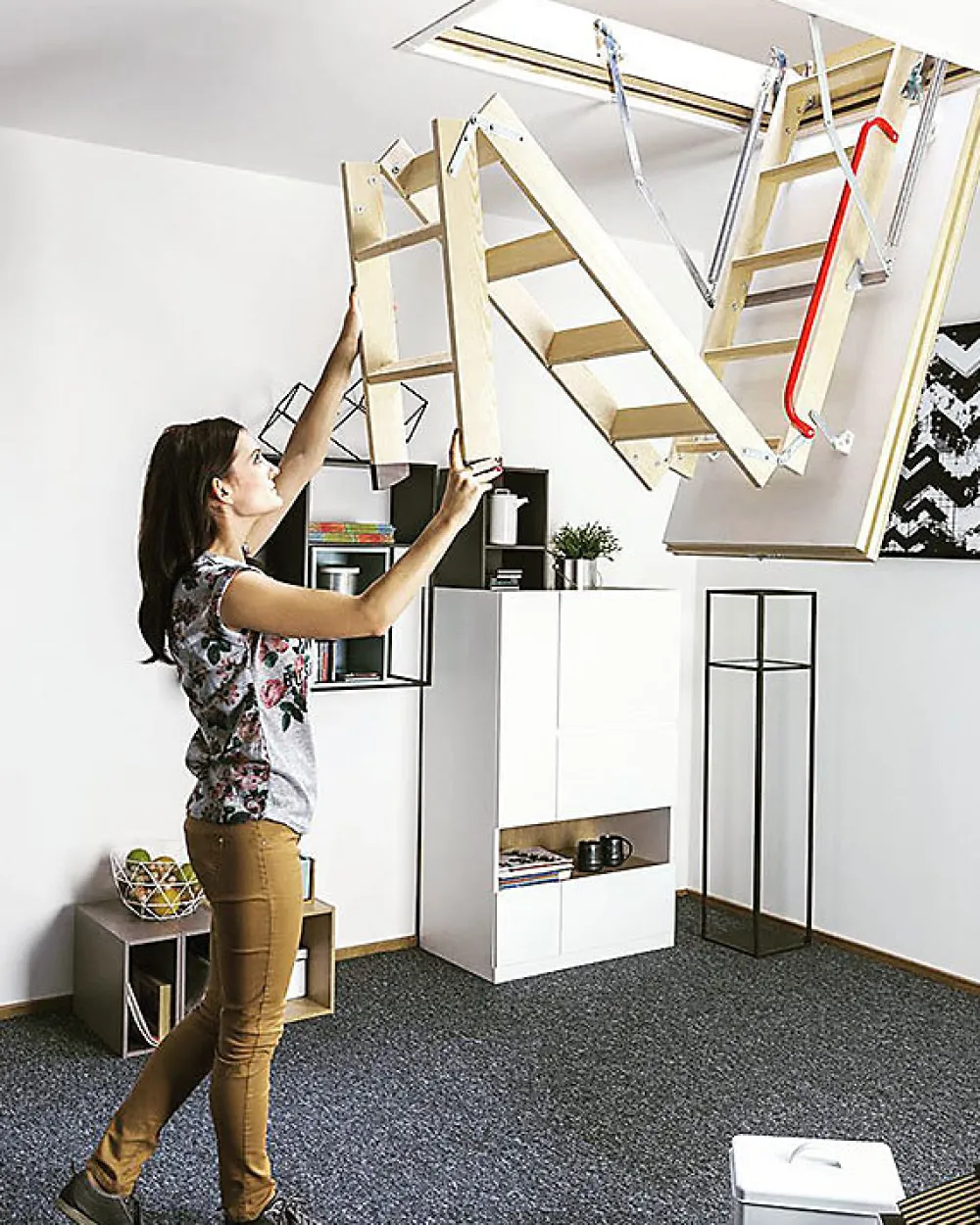 Matisere Echelle coupe feu 60min avec trappe de 70x100cm - Hauteur de 2.53 à 2.80m - LWF60/70100-280- Escalier Escamotable