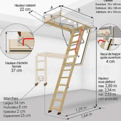 Matisere Escalier Escamotable<Echelle coupe feu 60min avec trappe de 70x130cm - Hauteur de 2.34 à 2.80m - LWF60/70130-280