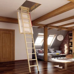 Matisere Echelle escamotable bois - Trémie de 70 x 140cm - Hauteur de 2.34 à 2.80m - LWT70140-2- Escalier Escamotable