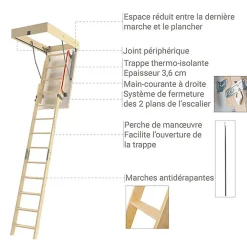 Matisere Escalier Escamotable<Echelle escamotable bois - Trémie de 70 x 130cm - Hauteur de 2.00 à 3.05m - LDK70130/305