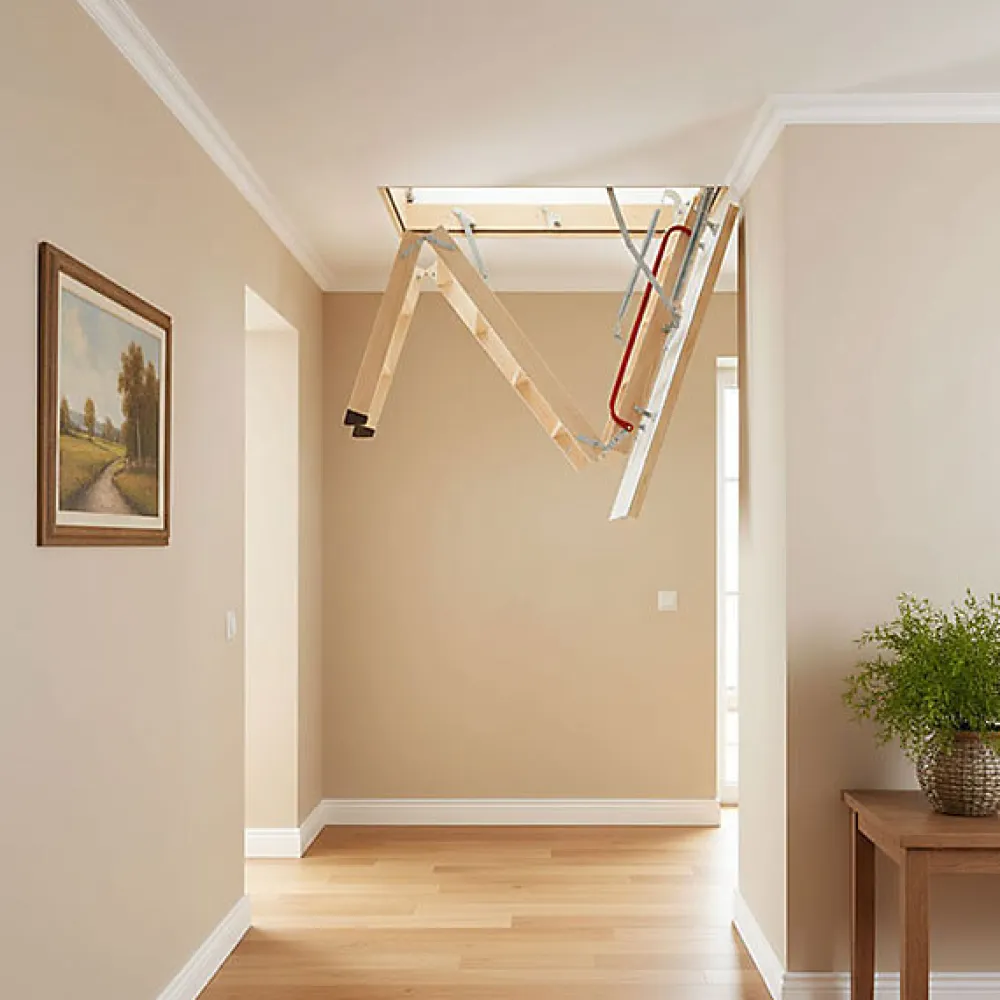 Matisere Echelle escamotable bois - Trémie de 55x120cm - Hauteur de 2.32 à 2.80m - LWK55120-2- Escalier Escamotable
