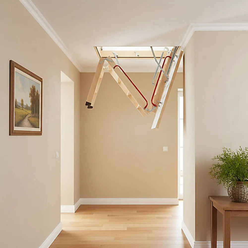 Matisere Echelle escamotable bois - Trémie de 70 x 140cm - Hauteur de 2.80 à 3.05m - LWL70140-3- Escalier Escamotable