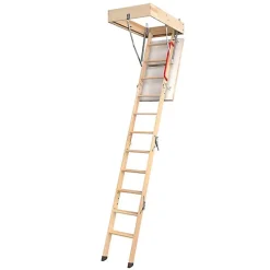 Matisere Echelle escamotable bois - Trémie de 70 x 140cm - Hauteur de 2.32 à 2.80m - LWK70140-2- Escalier Escamotable