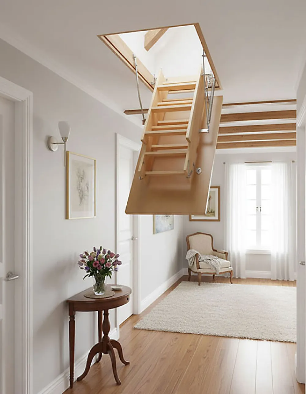 Matisere Echelle escamotable bois - Trémie de 70 x 120cm - Hauteur de 2.32 à 2.80m - LWS70120-2- Escalier Escamotable