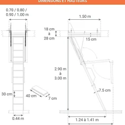 Matisere Escalier Escamotable<Echelle Escamotable Métal - Trappe 90x150cm - Hauteur 2.90 à 3.00m - ACI-TRE300/150-90