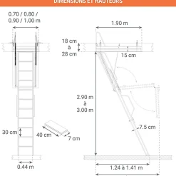Matisere Escalier Escamotable<Echelle Escamotable Métal - Trappe 70x190cm - Hauteur 2.90 à 3.00m - ACI-TRE300/190-70