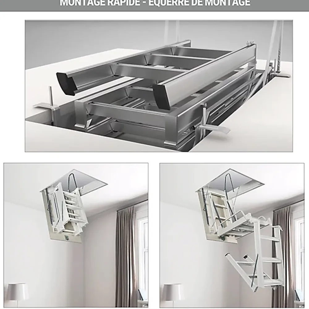 Matisere Echelle Escamotable Métal - Trappe 90x140cm - Hauteur 3.90 à 4.00m - ACI-QUA400/140-90- Escalier Escamotable
