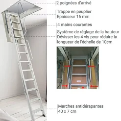 Matisere Echelle Escamotable Métal - Trappe 70x170cm - Hauteur 2.90 à 3.00m - ACI-TRE300/170-70- Escalier Escamotable