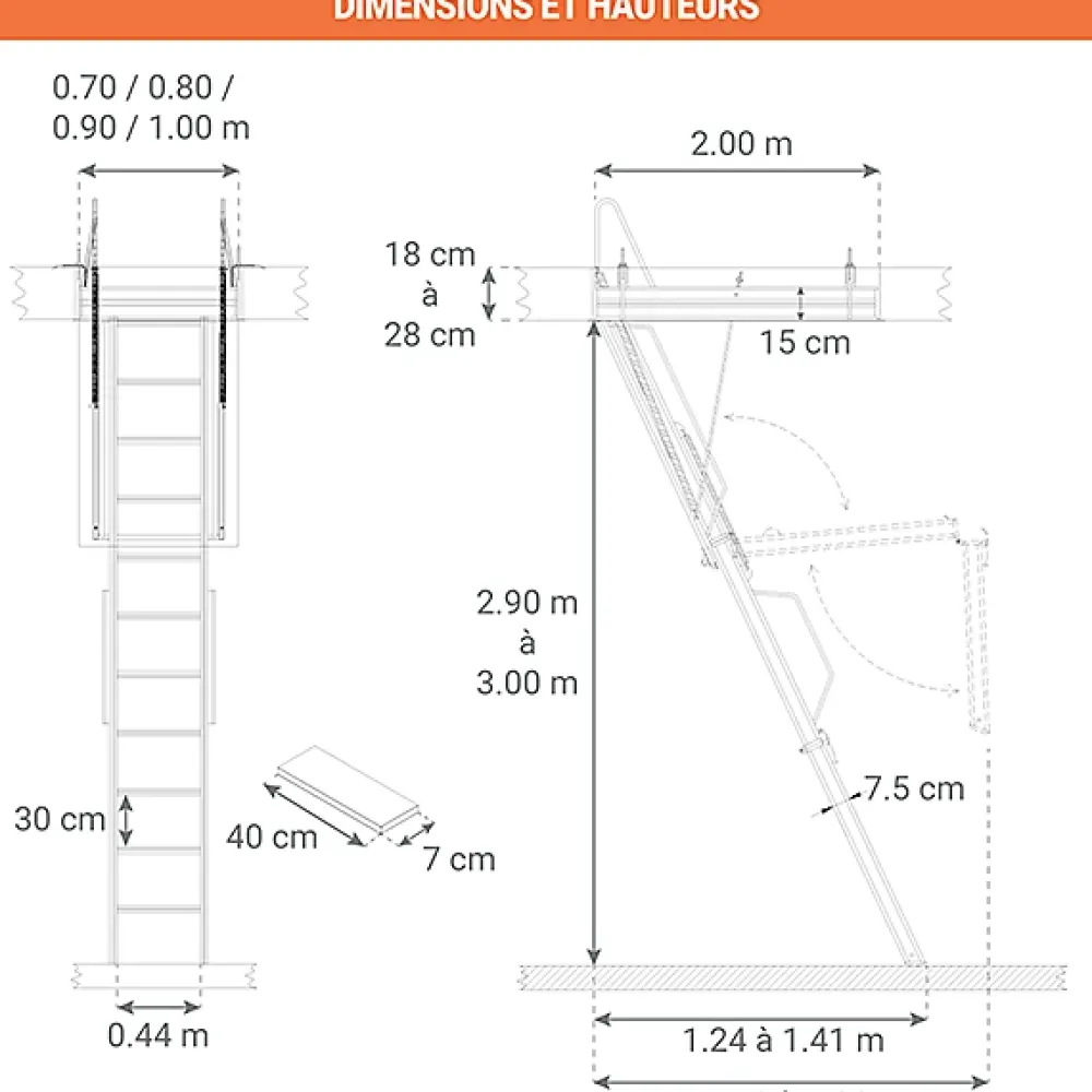 Matisere Escalier Escamotable<Echelle Escamotable Métal - Trappe 70x200cm - Hauteur 2.90 à 3.00m - ACI-TRE300/200-70