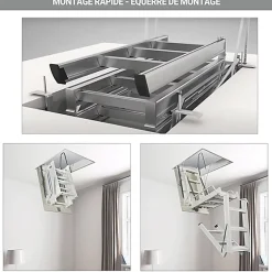 Matisere Echelle Escamotable Métal - Trappe 80x130cm - Hauteur 3.70 à 3.80m - ACI-QUA380/130-80- Escalier Escamotable