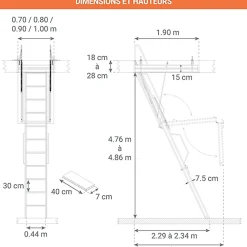 Matisere Escalier Escamotable<Echelle Escamotable Métal - Trappe 70x190cm - Hauteur 4.76 à 4.85m - ACITRE/190-70-485