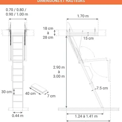 Matisere Escalier Escamotable<Echelle Escamotable Métal - Trappe 100x170cm - Hauteur 2.90 à 3.00m - ACI-TRE300/170-100