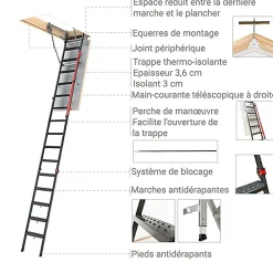 Matisere Escalier Escamotable<Echelle Escamotable Métal - Trappe 60x144cm - Hauteur 3.00 à 3.66m - LMP60144-3
