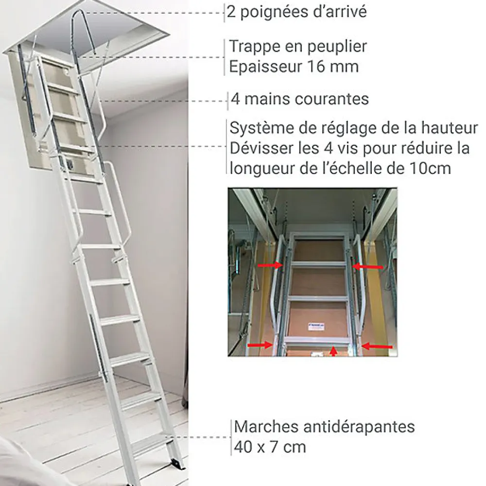 Matisere Escalier Escamotable<Echelle Escamotable Métal - Trappe 100x190cm - Hauteur 2.90 à 3.00m - ACI-TRE300/190-100