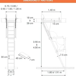 Matisere Echelle Escamotable Métal - Trappe 80x140cm - Hauteur 3.90 à 4.00m - ACI-QUA400/140-80- Escalier Escamotable