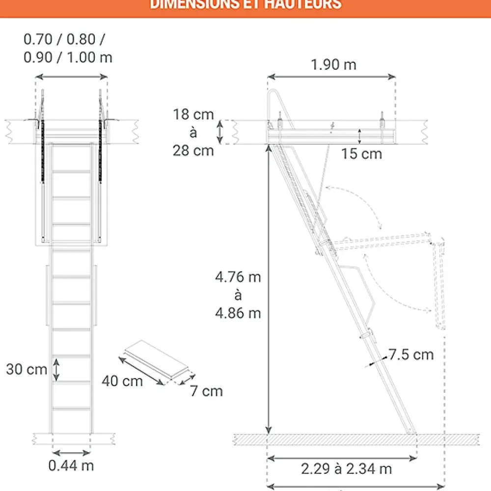 Matisere Escalier Escamotable<Echelle Escamotable Métal - Trappe 80x190cm - Hauteur 4.76 à 4.85m - ACITRE/190-80-485