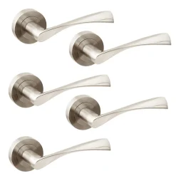 Emuca Lot de 5 poignées twist pour portes intérieures, avec rosace D.50mm, Aluminium, Nickel satiné- Poignée De Porte
