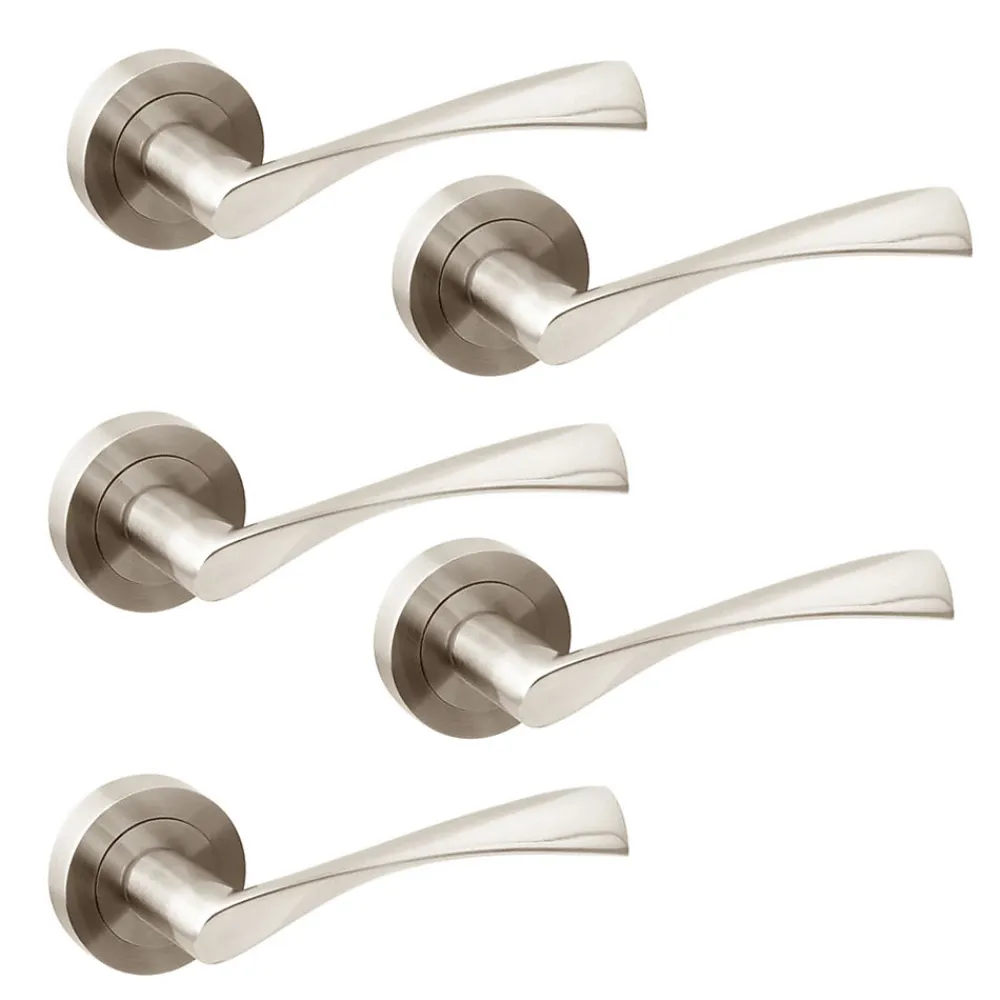 Emuca Lot de 5 poignées twist pour portes intérieures, avec rosace D.50mm, Aluminium, Nickel satiné- Poignée De Porte