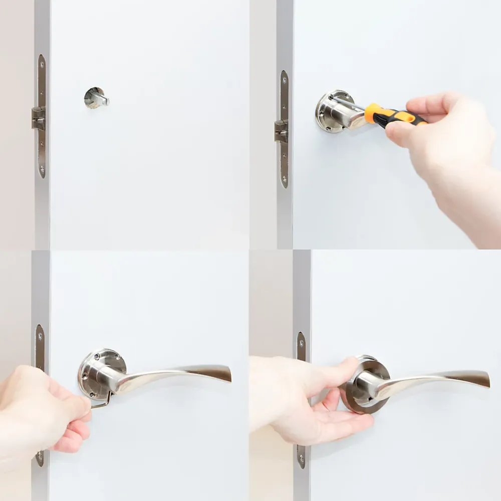 Emuca Lot de 5 poignées twist pour portes intérieures, avec rosace D.50mm, Aluminium, Nickel satiné- Poignée De Porte