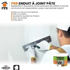 Prb Enduit à Joint Pâte 8kg - Application Facile et Lissage Parfait - Finition Lisse et Durable - Pour Joints de Plaques de Plâtre -- Joint Carrelage Sol