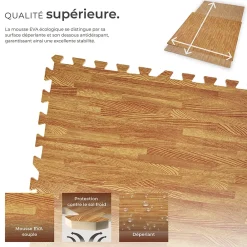 Tectake Ensemble de 12 Dalles Carrées Tapis de sol Sport 12 pièces avec 24 bordures imprimé bois- Dalle Pvc Garage