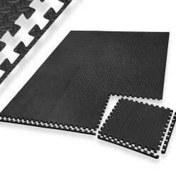 Tectake Ensemble de 12 Dalles Carrées Tapis de sol Sport 12 pièces avec 24 bordures noir- Dalle Pvc Garage