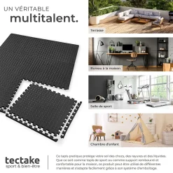 Tectake Ensemble de 12 Dalles Carrées Tapis de sol Sport 12 pièces avec 24 bordures noir- Dalle Pvc Garage