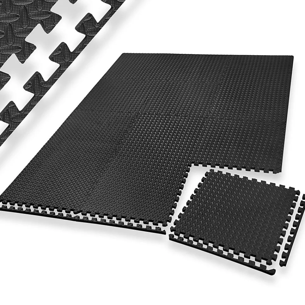 Tectake Ensemble de 24 Dalles Carrées Tapis de sol Sport 24 pièces avec 48 bordures noir- Dalle Pvc Garage