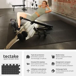 Tectake Ensemble de 24 Dalles Carrées Tapis de sol Sport 24 pièces avec 48 bordures noir- Dalle Pvc Garage
