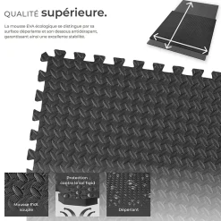 Tectake Ensemble de 24 Dalles Carrées Tapis de sol Sport 24 pièces avec 48 bordures noir- Dalle Pvc Garage