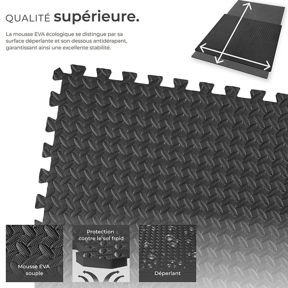 Tectake Ensemble de 24 Dalles Carrées Tapis de sol Sport 24 pièces avec 48 bordures noir- Dalle Pvc Garage