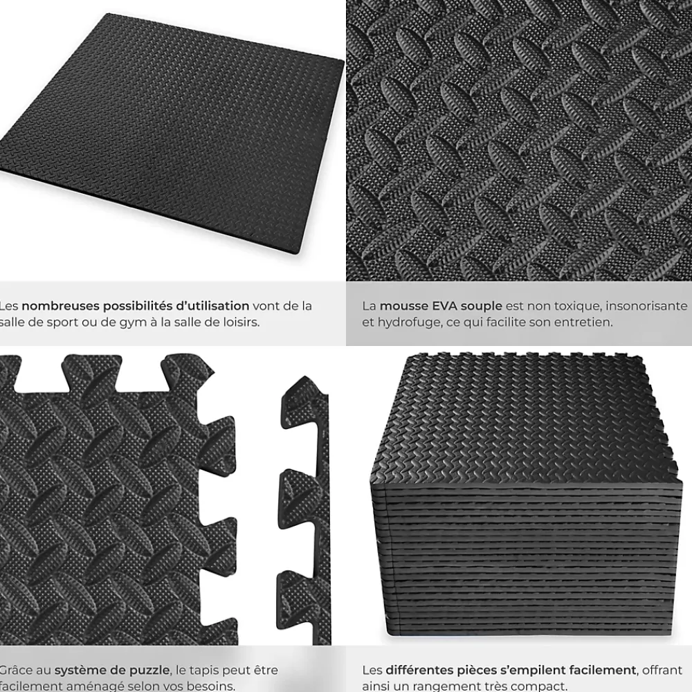 Tectake Ensemble de 24 Dalles Carrées Tapis de sol Sport 24 pièces avec 48 bordures noir- Dalle Pvc Garage