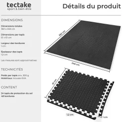 Tectake Ensemble de 24 Dalles Carrées Tapis de sol Sport 24 pièces avec 48 bordures noir- Dalle Pvc Garage