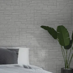 Divina Home Panneau Mural Décoratif<Ensemble de 12 panneaux décoratifs effet brique et pierre 3D, revêtement mural PU 8,6 m² (120x60x2,5 cm), quartzite blanc