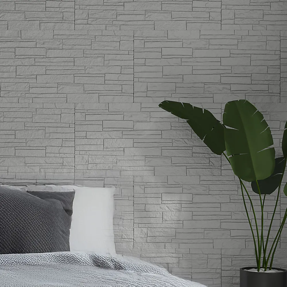 Divina Home Panneau Mural Décoratif<Ensemble de 12 panneaux décoratifs effet brique et pierre 3D, revêtement mural PU 8,6 m² (120x60x2,5 cm), quartzite blanc