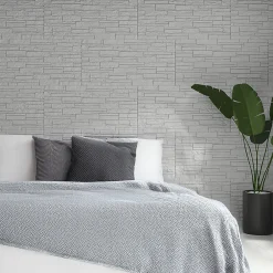 Divina Home Panneau Mural Décoratif<Ensemble de 12 panneaux décoratifs effet brique et pierre 3D, revêtement mural PU 8,6 m² (120x60x2,5 cm), quartzite blanc