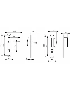 Thirard Ensemble de poignées pour porte d'entrée palière Crecy trou de cylindre, carré 7mm, entr'axes 195mm, anodisé argent -- Poignée De Porte