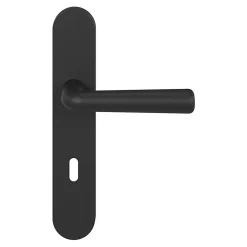 GoodHome Poignée De Porte<Ensemble poignée sur plaque rond serrure Dizel effet nickel mat noir L.121.5mm x l.42mm entraxe 165-195mm