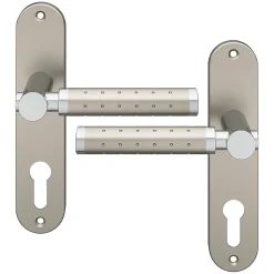 GoodHome Ensemble poignée sur plaque rondcylindre Brigg effet chrome et nickel satin gris L.132mm x l.40mm entraxe 165mm- Poignée De Porte