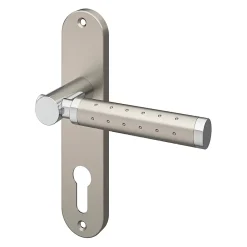 GoodHome Ensemble poignée sur plaque rondcylindre Brigg effet chrome et nickel satin gris L.132mm x l.40mm entraxe 165mm- Poignée De Porte