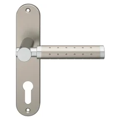 GoodHome Ensemble poignée sur plaque rondcylindre Brigg effet chrome et nickel satin gris L.132mm x l.40mm entraxe 165mm- Poignée De Porte