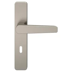 GoodHome Poignée De Porte<Ensemble poignée sur plaque rectangulaire serrure Kerver effet nickel satin gris L.128mm x l.42mm entraxe 165-195mm