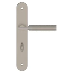GoodHome Poignée De Porte<Ensemble poignée sur plaque rond à condamnation Esles aluminium L.243 x l.40mm entraxe 195mm