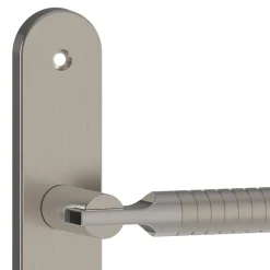 GoodHome Poignée De Porte<Ensemble poignée sur plaque rond à condamnation Esles aluminium L.243 x l.40mm entraxe 195mm