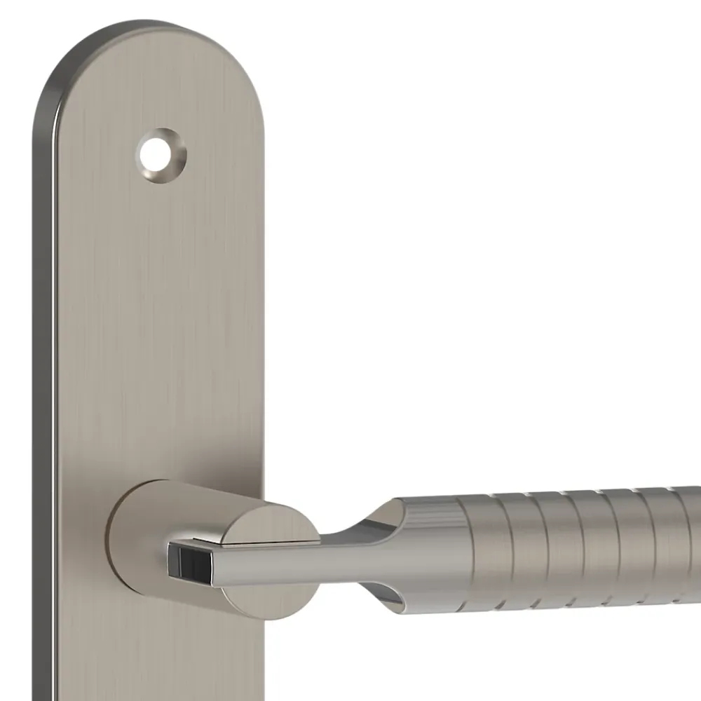 GoodHome Poignée De Porte<Ensemble poignée sur plaque rond à condamnation Esles aluminium L.243 x l.40mm entraxe 195mm
