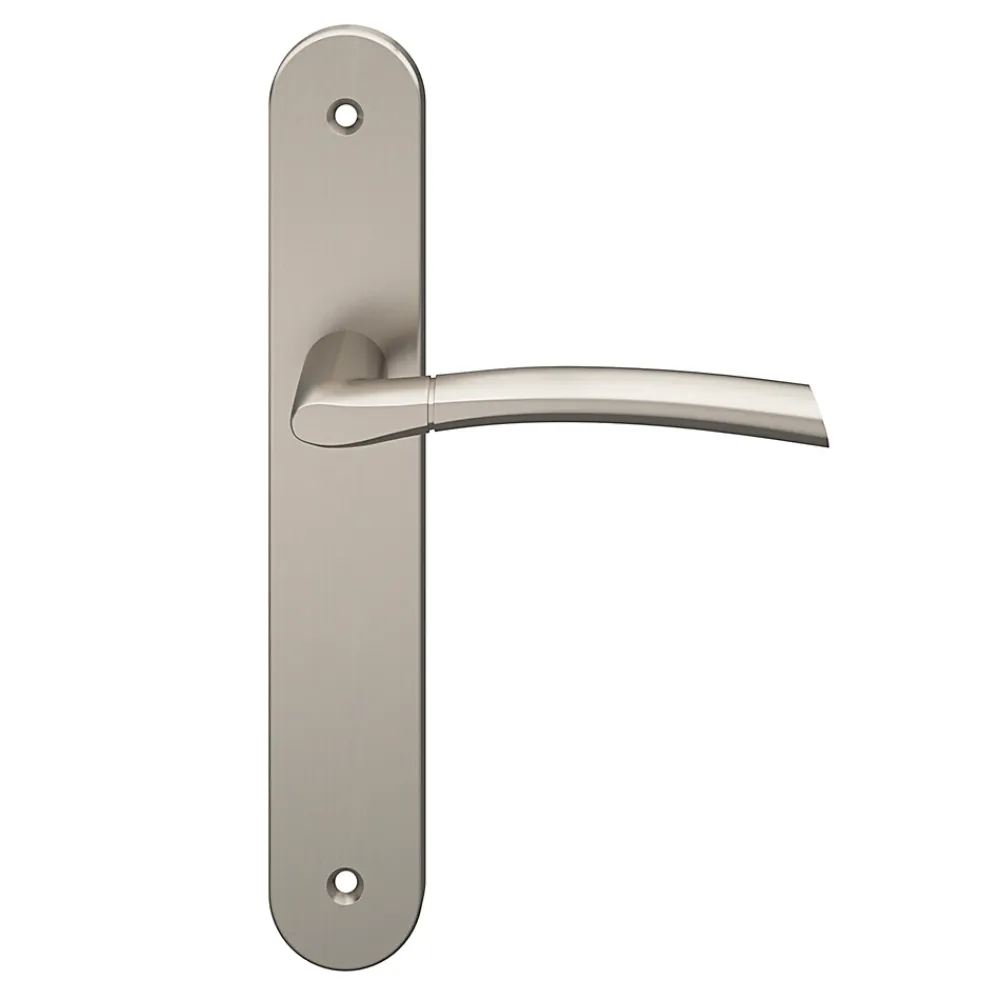 GoodHome Ensemble poignée sur plaque rond Hirel effet nickel satin gris L.128mm x l.40mm entraxe 195mm- Poignée De Porte